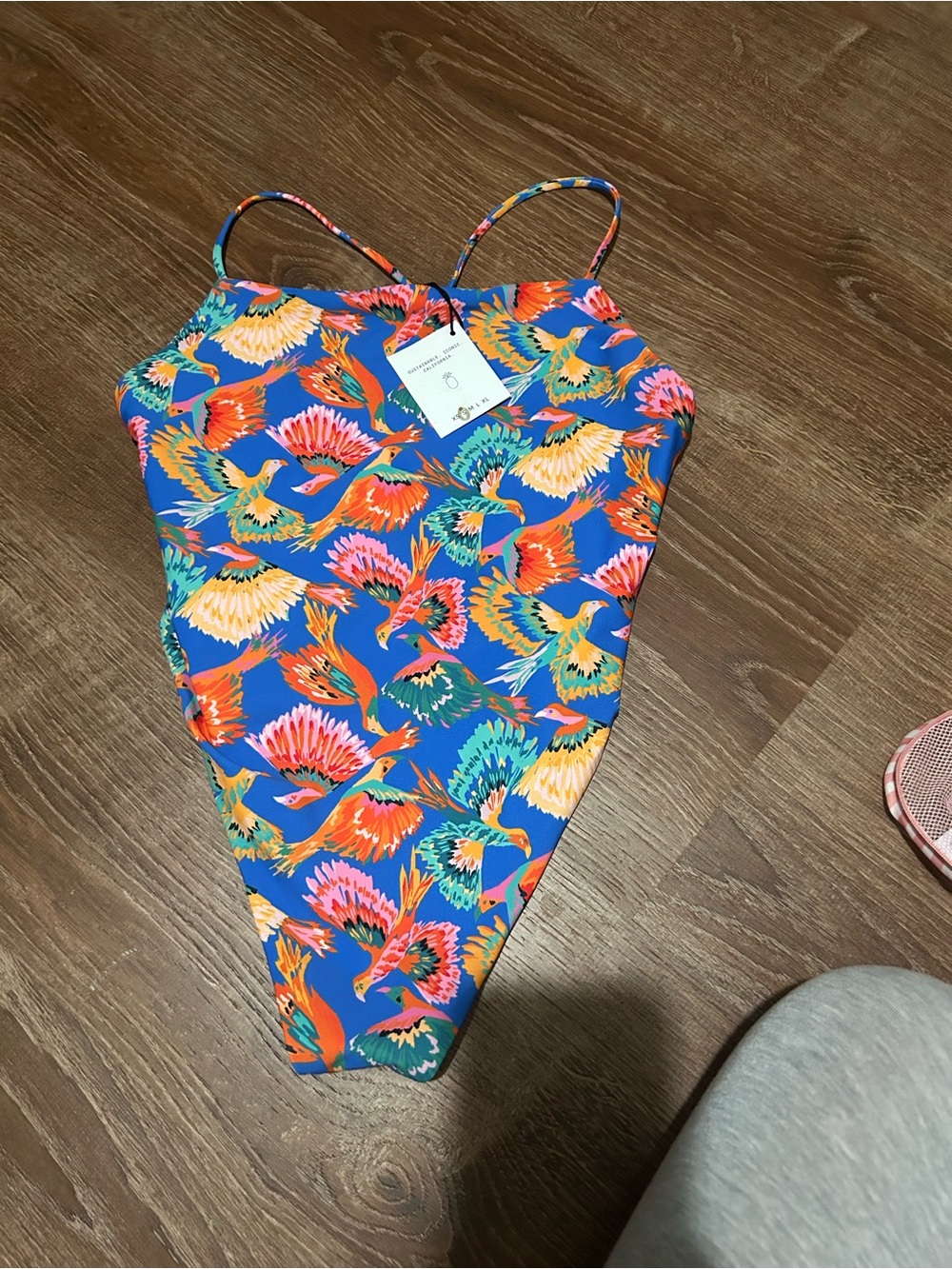 Skatie Resa One Piece Swimsuit in Blue with Pink, Orange & Green Floral Print - Picture 3 of 3